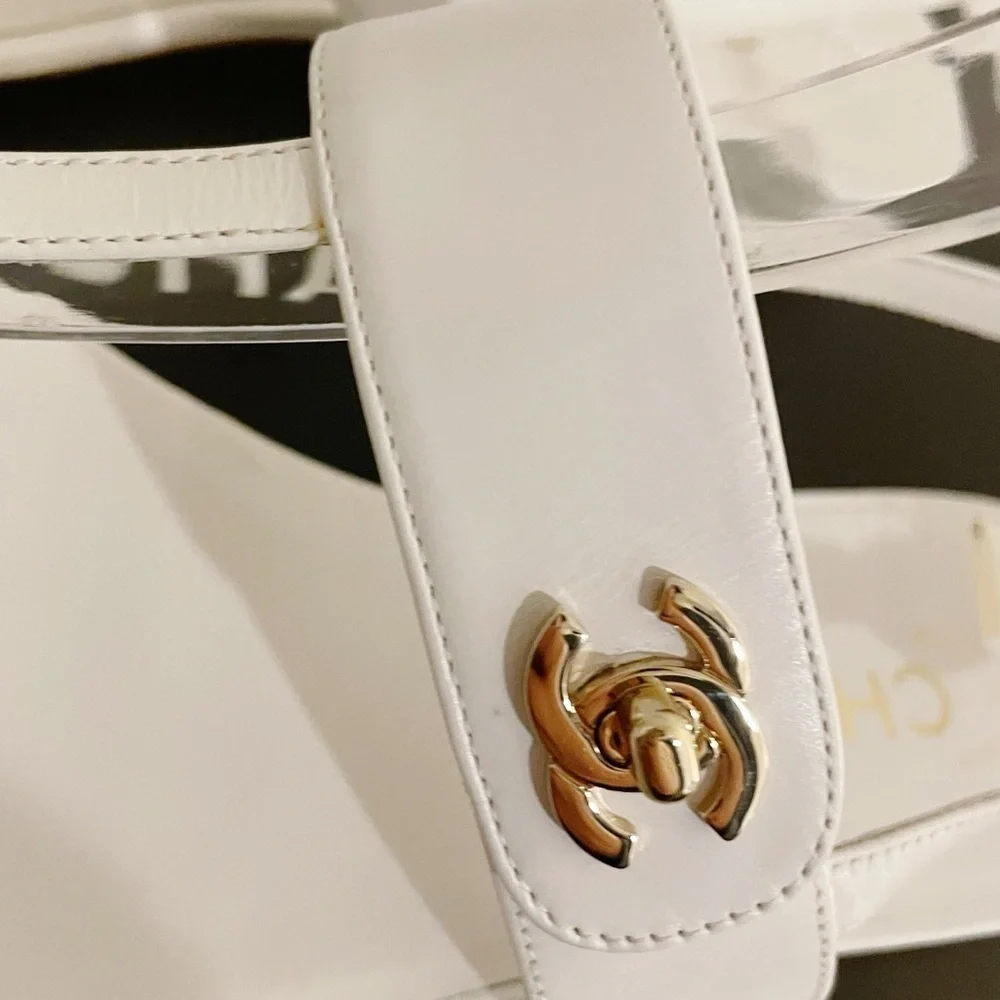 New Chanel Gold CC Interlocking Sandals - Picture 10 of 11